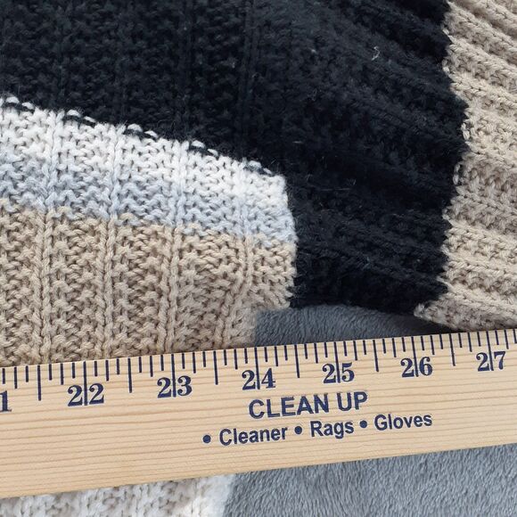 Rue 21 Sweater Women Sz M Black Brown Striped Distressed Hem V-Neck Oversized - Picture 4 of 10